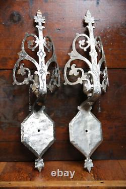 Antique Vintage Light Wall Sconce Pair Arts Crafts Tudor Gothic silver lamps