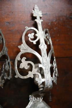 Antique Vintage Light Wall Sconce Pair Arts Crafts Tudor Gothic silver lamps