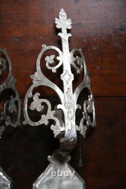 Antique Vintage Light Wall Sconce Pair Arts Crafts Tudor Gothic silver lamps