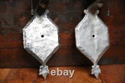 Antique Vintage Light Wall Sconce Pair Arts Crafts Tudor Gothic silver lamps