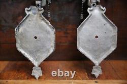 Antique Vintage Light Wall Sconce Pair Arts Crafts Tudor Gothic silver lamps