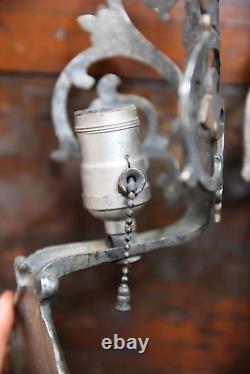 Antique Vintage Light Wall Sconce Pair Arts Crafts Tudor Gothic silver lamps