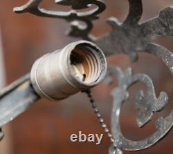 Antique Vintage Light Wall Sconce Pair Arts Crafts Tudor Gothic silver lamps