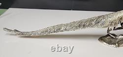 Antique Vintage Pair of Silver Plate Metal PHEASANT Sculptures 19x 5 x 3