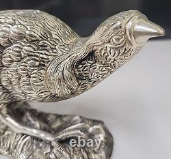 Antique Vintage Pair of Silver Plate Metal PHEASANT Sculptures 19x 5 x 3