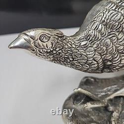 Antique Vintage Pair of Silver Plate Metal PHEASANT Sculptures 19x 5 x 3
