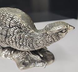 Antique Vintage Pair of Silver Plate Metal PHEASANT Sculptures 19x 5 x 3