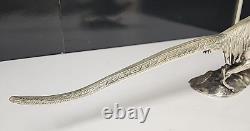 Antique Vintage Pair of Silver Plate Metal PHEASANT Sculptures 19x 5 x 3