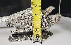 Antique Vintage Pair of Silver Plate Metal PHEASANT Sculptures 19x 5 x 3