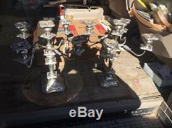 Antique Vintage Silver Plated 5 Lite Candelabra Pair