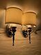 Antique Vtg Pair Art Deco Nickel Wall Sconce 1920s 1930s 1940s Fabric Lamp Shade