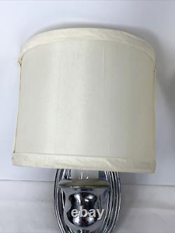 Antique Vtg PAIR Art Deco Nickel Wall Sconce 1920s 1930s 1940s Fabric Lamp Shade