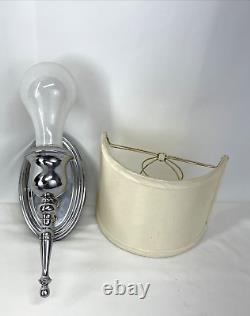 Antique Vtg PAIR Art Deco Nickel Wall Sconce 1920s 1930s 1940s Fabric Lamp Shade