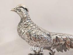 Antique Vtg Superb Realistic & Large Sterling Silver Pheasant Couple Signed