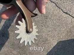 Antique Vtg Western Cowboy Silver Western Steer Overlay Spurs Pair Brass Nickel