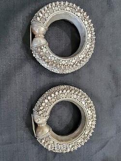 Antique ethnic silver bracelet pair