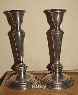 Antique vintage Gorham sterling silver candlesticks pair weighted