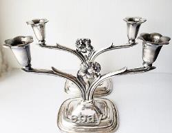 Art Deco Silver Plated Pair of Candle Holders Two Branch Vintage Silver Plated