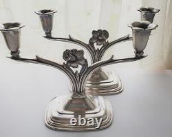 Art Deco Silver Plated Pair of Candle Holders Two Branch Vintage Silver Plated