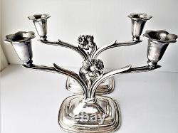 Art Deco Silver Plated Pair of Candle Holders Two Branch Vintage Silver Plated