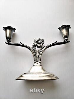 Art Deco Silver Plated Pair of Candle Holders Two Branch Vintage Silver Plated