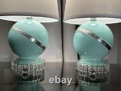 Art Deco Vintage Turquoise Blue & Silver Boudoir Table Lamps, A Pair, Rewired 8