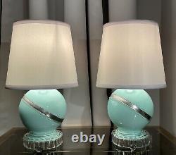 Art Deco Vintage Turquoise Blue & Silver Boudoir Table Lamps, A Pair, Rewired 8