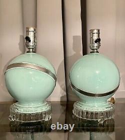 Art Deco Vintage Turquoise Blue & Silver Boudoir Table Lamps, A Pair, Rewired 8