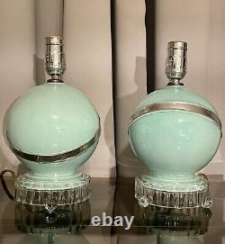 Art Deco Vintage Turquoise Blue & Silver Boudoir Table Lamps, A Pair, Rewired 8