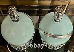 Art Deco Vintage Turquoise Blue & Silver Boudoir Table Lamps, A Pair, Rewired 8