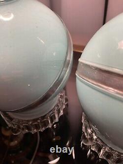 Art Deco Vintage Turquoise Blue & Silver Boudoir Table Lamps, A Pair, Rewired 8