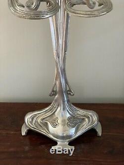 Art Nouveau Silvered Candelabras Lamp Candle Holder Vintage Pair Figural