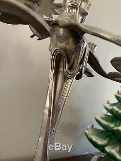 Art Nouveau Silvered Candelabras Lamp Candle Holder Vintage Pair Figural