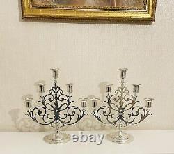 Authentic Magnificent Pair Tiffany & Co. Vintage Sterling Five Light Candelabra