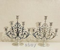 Authentic Magnificent Pair Tiffany & Co. Vintage Sterling Five Light Candelabra