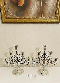 Authentic Magnificent Pair Tiffany & Co. Vintage Sterling Five Light Candelabra