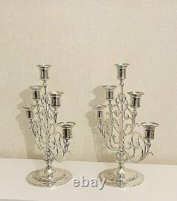 Authentic Magnificent Pair Tiffany & Co. Vintage Sterling Five Light Candelabra