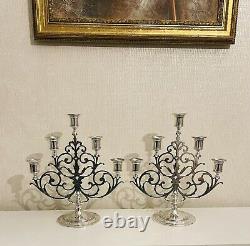 Authentic Magnificent Pair Tiffany & Co. Vintage Sterling Five Light Candelabra