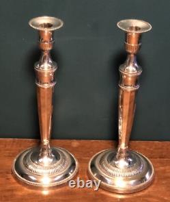 Beautiful Ant. Pair Of 12.5 19th Century Sheffield Plate Silver Candle Holders