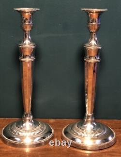 Beautiful Ant. Pair Of 12.5 19th Century Sheffield Plate Silver Candle Holders