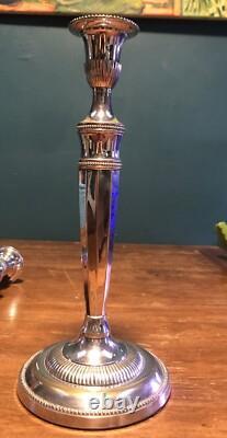 Beautiful Ant. Pair Of 12.5 19th Century Sheffield Plate Silver Candle Holders