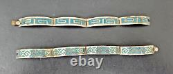 Beautiful Pair Of Sterling Silver & Turquoise Inlaid vintage Bracelets