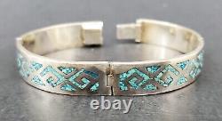 Beautiful Pair Of Sterling Silver & Turquoise Inlaid vintage Bracelets