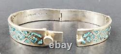 Beautiful Pair Of Sterling Silver & Turquoise Inlaid vintage Bracelets