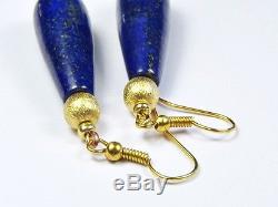 Beautiful Pair Vintage Silver Gilt Natural Lapis Lazuli Long Drop Earrings
