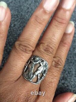 Beautiful vtg art nouveau Cini sterling silver 925 couple Ring Size 8.5