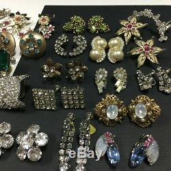 Better Vintage Rhinestone Clip Earring LOT, Glass Silver/Gold 25 Pair QQ157zz