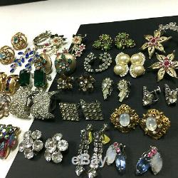 Better Vintage Rhinestone Clip Earring LOT, Glass Silver/Gold 25 Pair QQ157zz