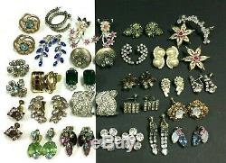 Better Vintage Rhinestone Clip Earring LOT, Glass Silver/Gold 25 Pair QQ157zz