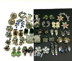 Better Vintage Rhinestone Clip Earring LOT, Glass Silver/Gold 25 Pair QQ157zz